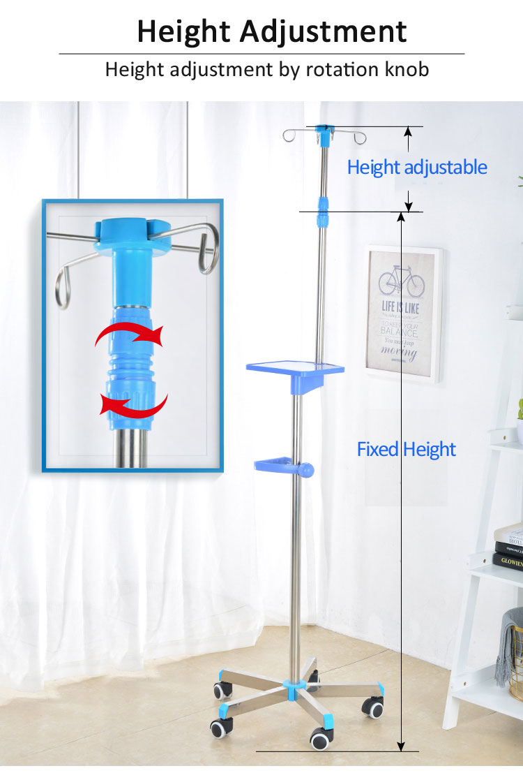 YA-IV01 Stainless Steel IV Stand With Castors For Hospital
